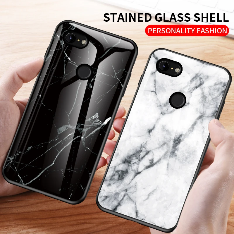 Funda de lujo de grano de mármol para Google Pixel 2 3 4 XL, carcasa trasera protectora de vidrio templado duro para pixel 3A XL 4A - imagen 3
