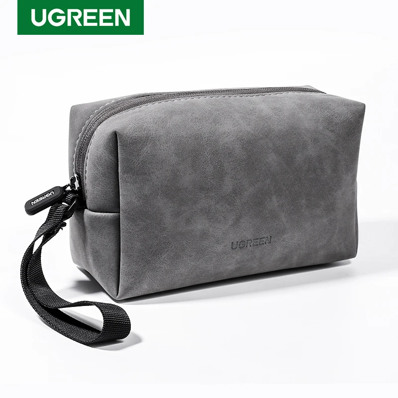 UGREEN-Bolsa de almacenamiento de cuero para auriculares, organizador de cables USB para cargador para auriculares, accesorios digitales para teléfonos móviles