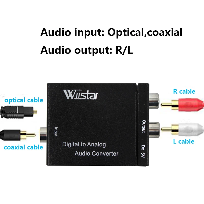 Adaptador de sonido de Audio Toslink a RCA de fibra óptica Coaxial Digital a analógico, amplificador estéreo decodificador de Audio Digital para DVD TV - imagen 3