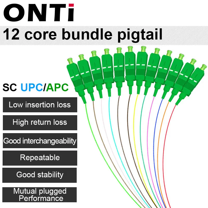 ONTi-Cable de conexión de fibra óptica, coleta, LC, UPC, coleta, SM(9/125), 1m de fanout, 12 colores, SC APC, UPC, simplex