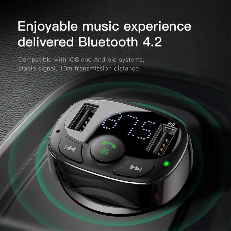 Baseus FM Transmitter Bluetooth Aux Audio MP3 Player FM Radio Dual USB Quick Charge Car Charger FM Modulator Handsfree Car Kit - imagen 3