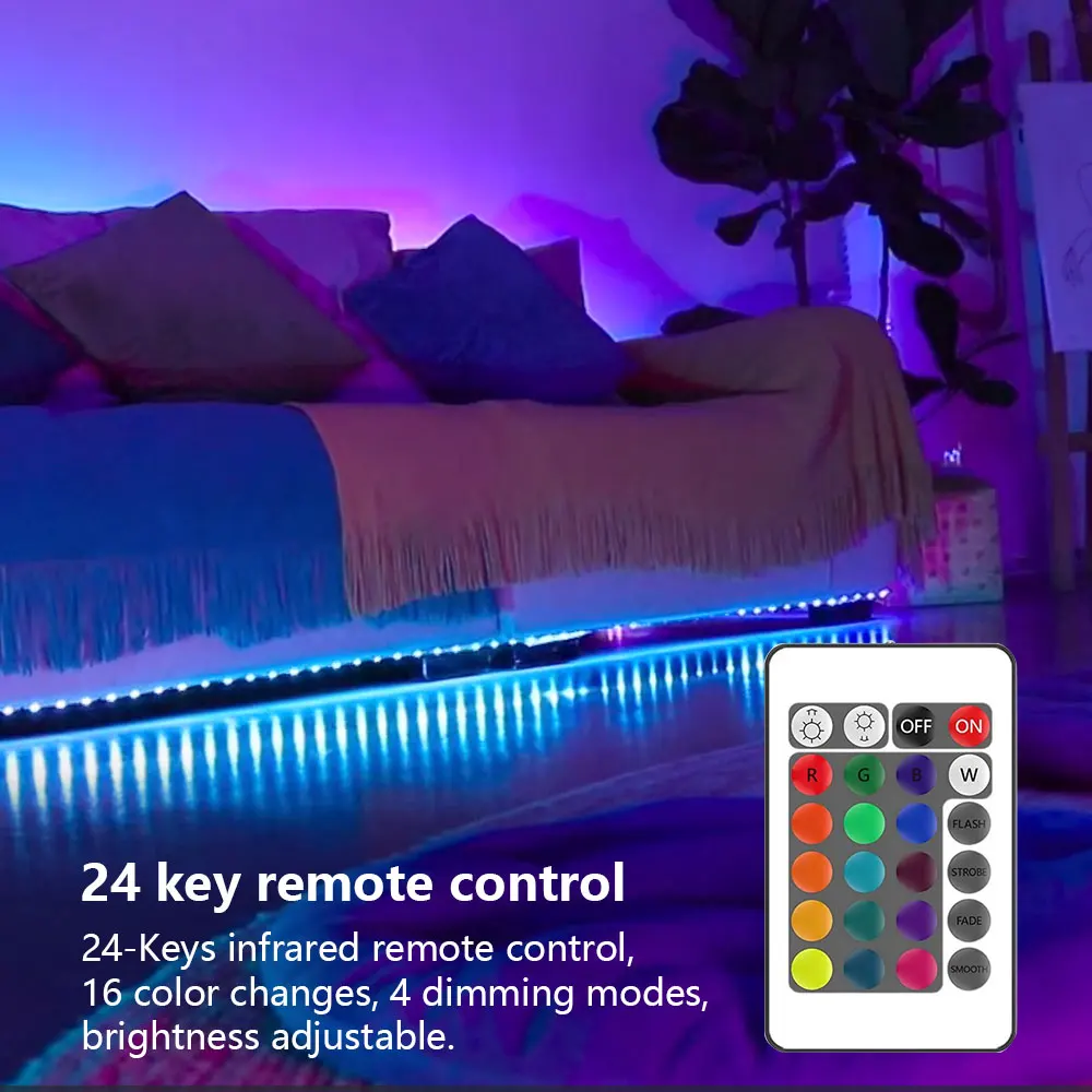 Tira de luces LED RGB para dormitorio, control remoto 24 teclas, 12v, 5050 - imagen 4