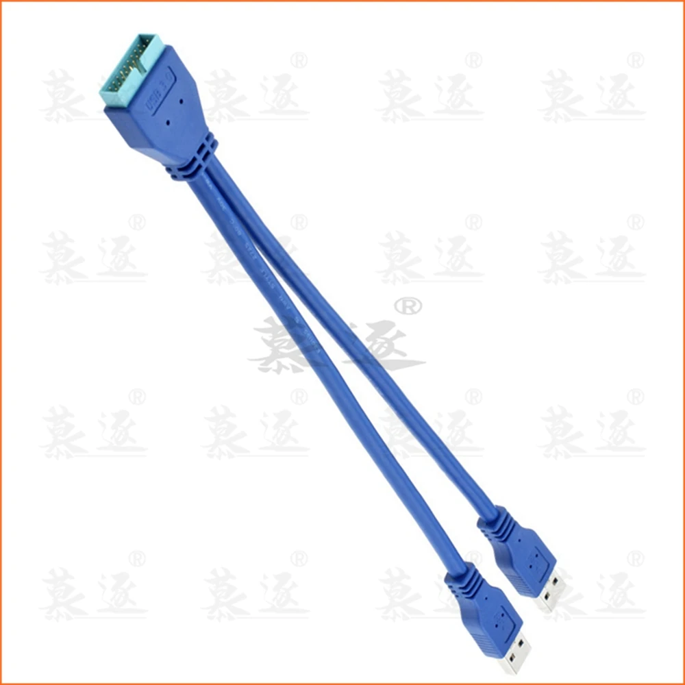 25CM USB 3,0 Dual 2 puertos USB3.0 A macho a placa base adaptador de Cable de 20 pines cable de extensión USB de 19 pines - imagen 2
