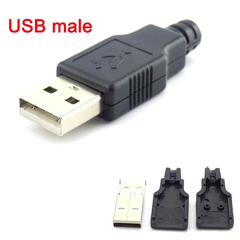 Adaptador de enchufe macho con cubierta de plástico negro, 4 pines, USB 2,0, tipo A, bricolaje, H10, 5/10 Uds.
