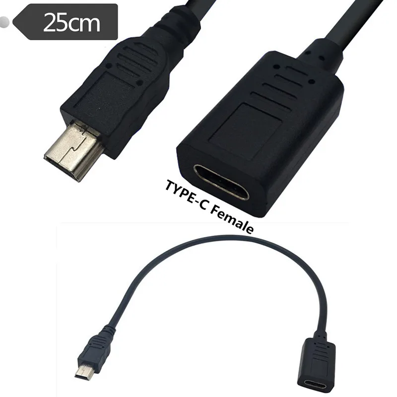 25cm USB mini USB 2.0 5Pin macho a 3.1 tipo C cable de datos hembra 0,25 m - imagen 2