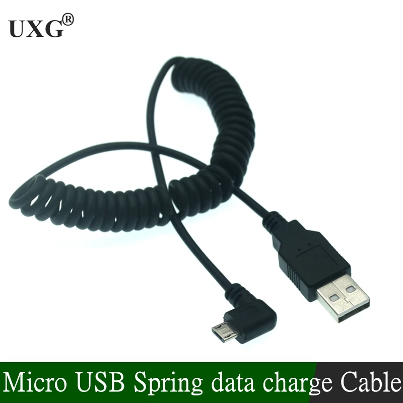 Cable Micro USB 90° en espiral 1m (carga y datos)