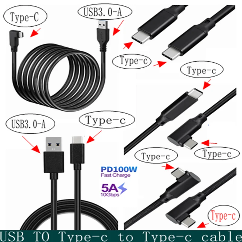Línea de datos para auriculares Oculus Quest 2 Link USB 3,0 tipo C Cable de carga de datos transferencia tipo C a USB-A Cable accesorios VR 100cm