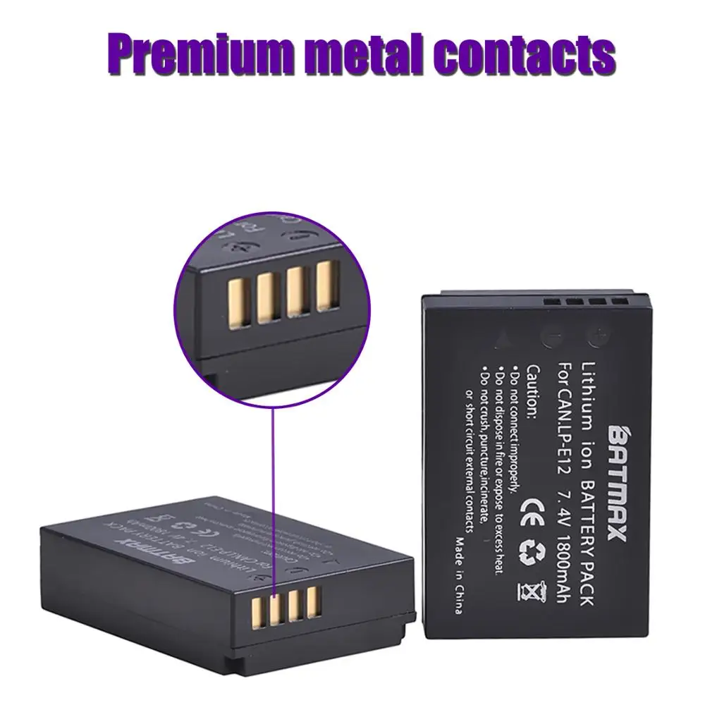 Batmax LP-E12 batería LPE12 + nuevo cargador Dual USB LED con puerto tipo C para Canon EOS M50, EOS M100,100D Kiss X7 Rebel SL1 - imagen 2