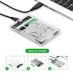 OULLX Caja USB 3.0 Tipo C para SSD/HDD SATA Transparente