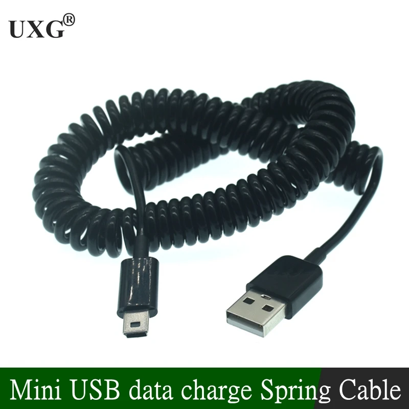 Cables USB 2,0 a Mini USB de 5 pines con puerto T, Cable adaptador de carga de datos con resorte en espiral Mini USB de 50cm/0,5 m 200cm/2m