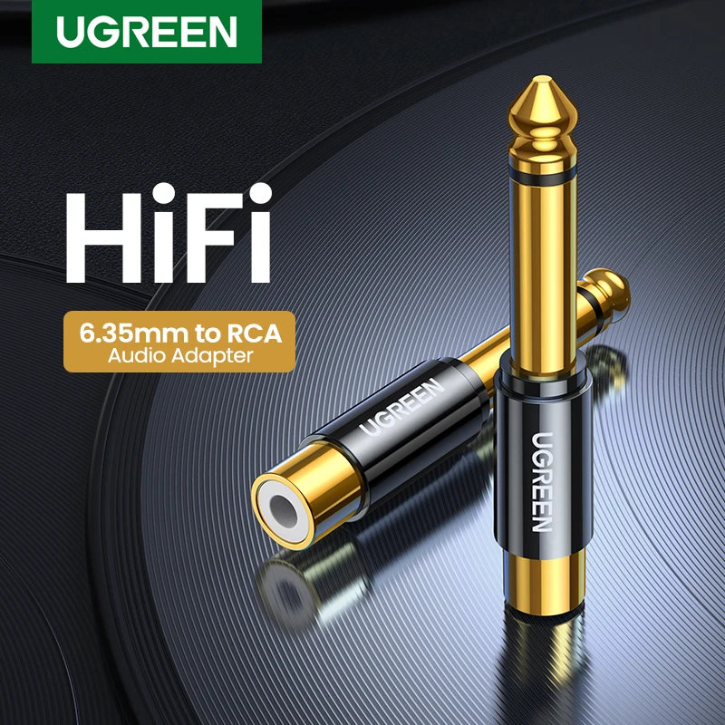 UGREEN-adaptador RCA a 6,5mm, 6,35mm, 1/4, cobre puro chapado en oro, 6,5mm, macho a RCA hembra a Jack, TS, Mono, conector de Audio