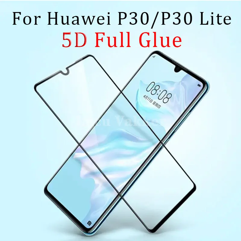 Funda de vidrio templado con pegamento completo 5d para huawei p30 lite, protector de pantalla, protector de seguridad para teléfono p 30 p30lite light