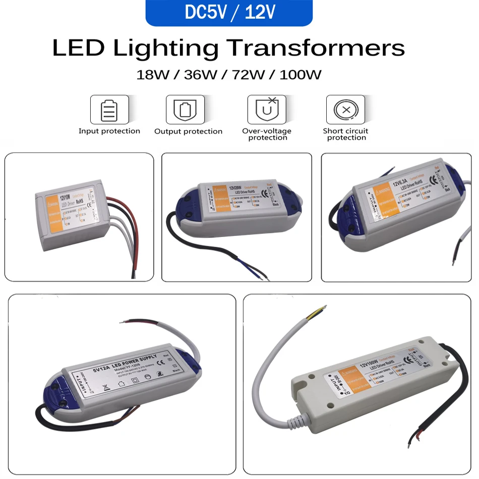 Fuente de alimentación LED Adaptador de corriente de 5 voltios 5V 12A 20A 60W 100W 110V 220V AC a DC5V Fuente de alimentación de tira LED - imagen 3