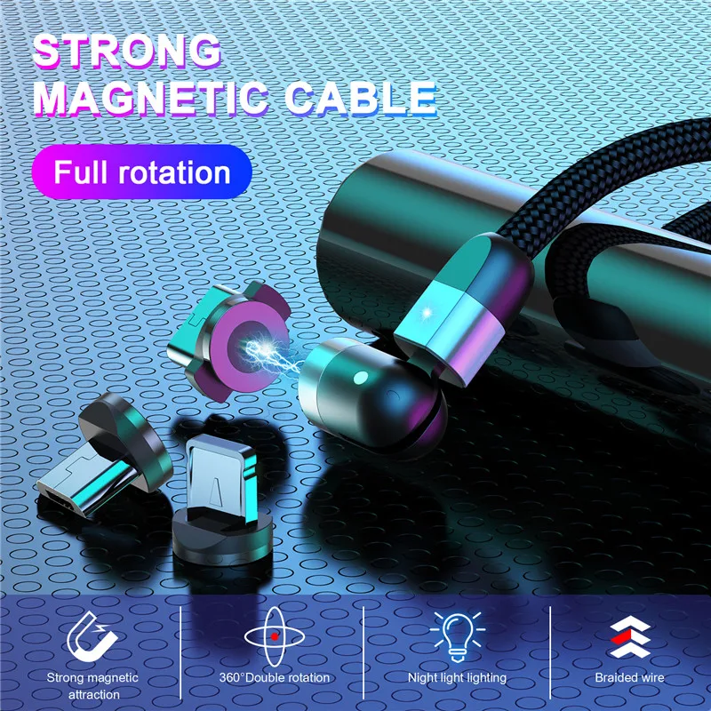 USLION-Cable magnético USB tipo C de carga rápida, Cable micro USB tipo C para teléfono móvil, rotación 360º + 180º - imagen 5