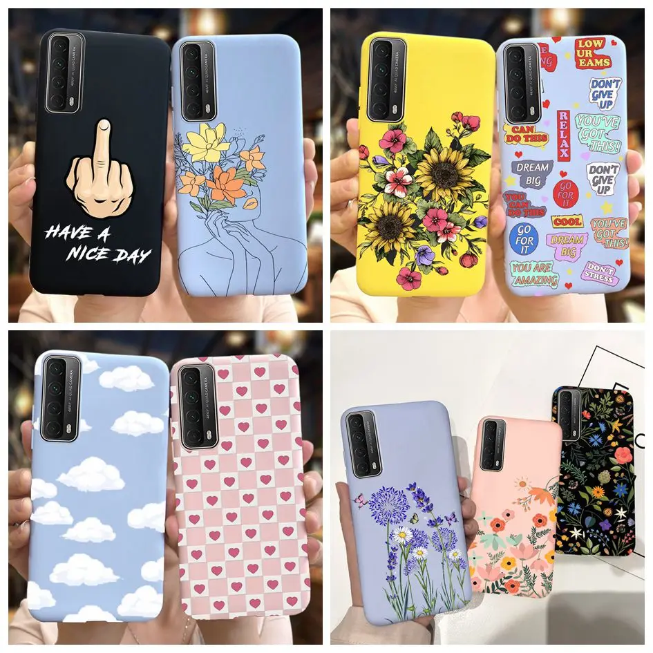 Funda suave de flores a la moda para Huawei P Smart 2021, Fundas protectoras de silicona mate para Huawei Y7A 2020, parachoques de PPA-LX3