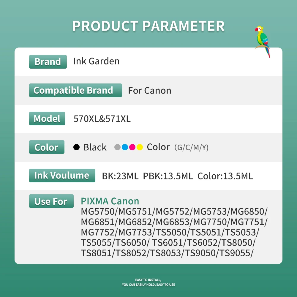 InkGarden 570 571 XL cartucho de tinta 570XL para impresora Canon PGI-570 CLI-571 Compatible con PIXMA MG5700 TS5055 TS9050 TS9055 - imagen 2