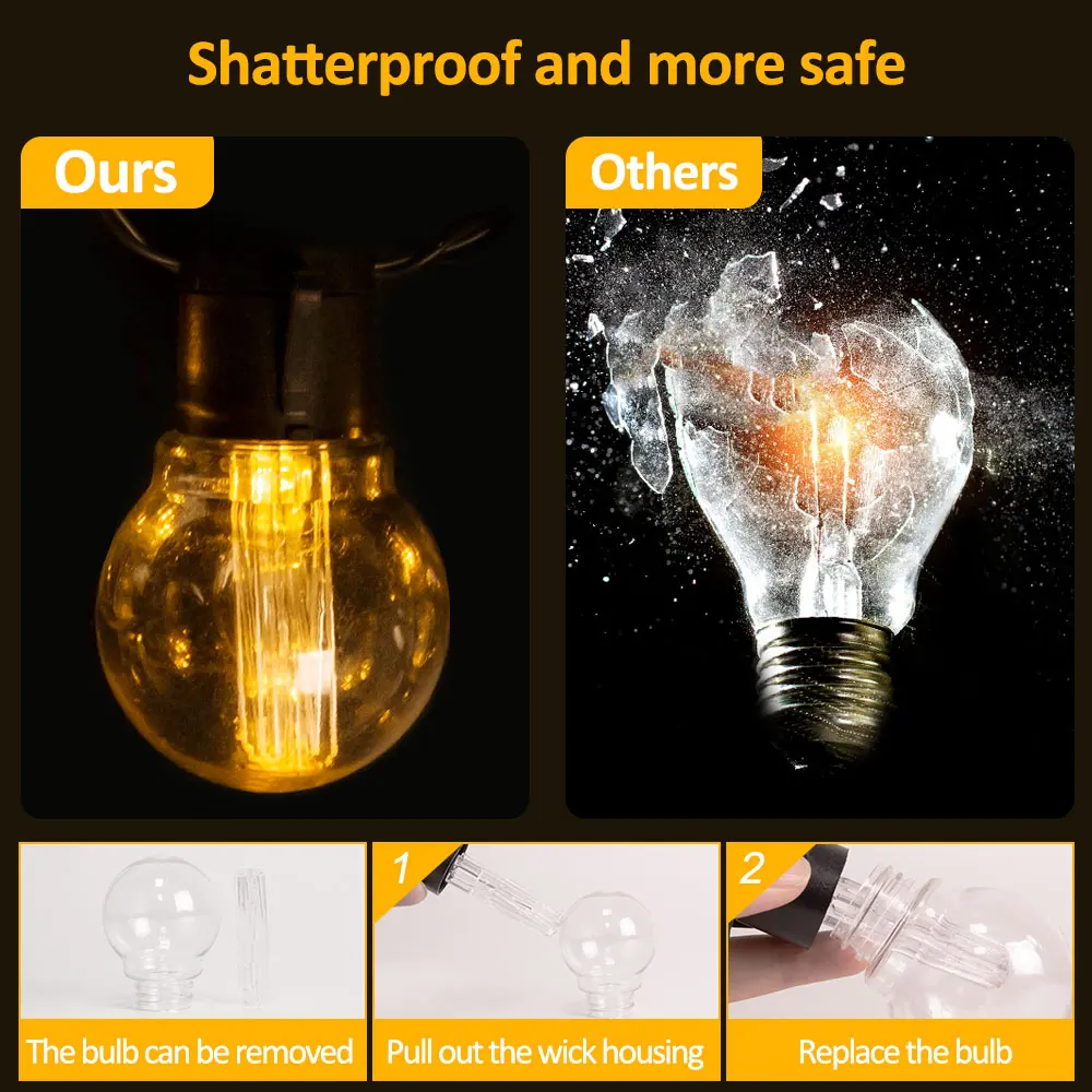 Guirnalda de luces solares G50/G40, luz Patio para fiesta, jardín, vacaciones, decoraciones navideñas, hogar, calle, boda - imagen 3