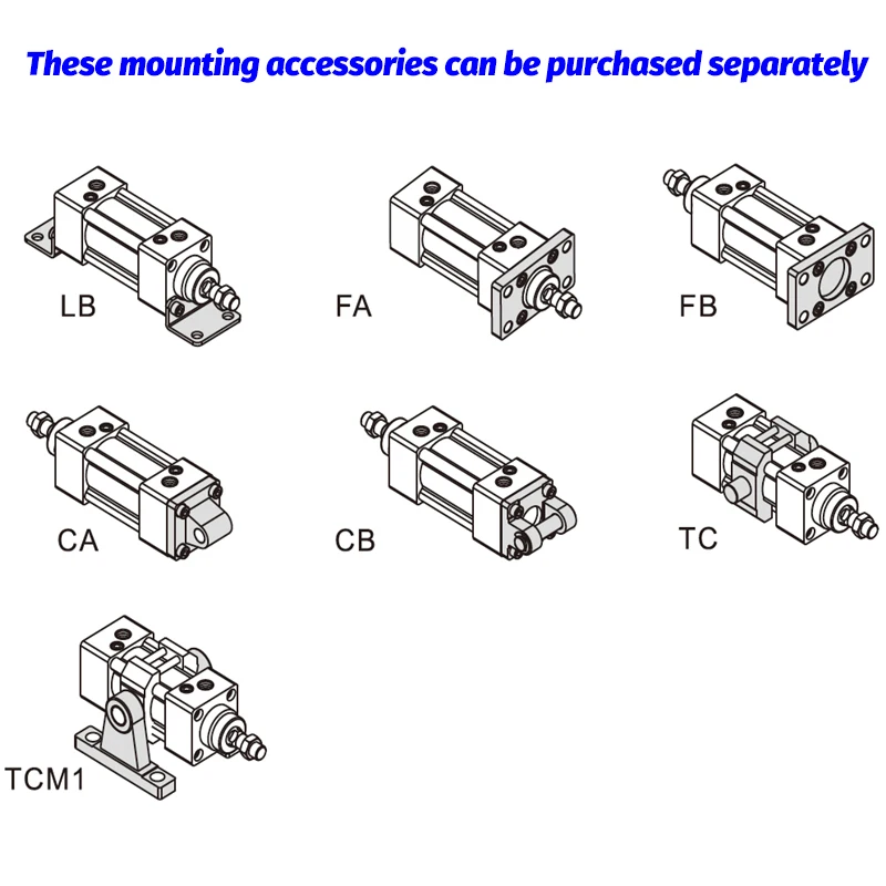 Cilindros de aire de doble acción, cilindro neumático de varilla única SU32, 40, 50mm, carrera 25-300, serie SU50X100-S SU40X75S - imagen 3