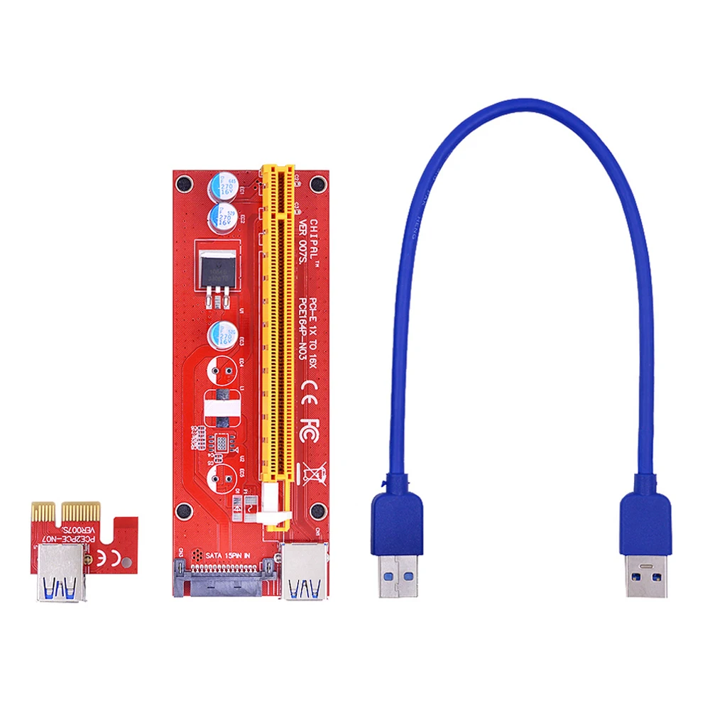 Una placa de computadora roja y azul con cable