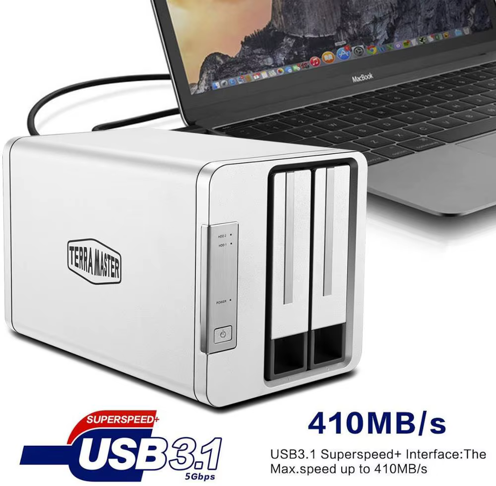TERRAMASTER-carcasa de disco duro externo D2-310, USB tipo C, USB 3,0 (5Gbps), almacenamiento RAID de 2 bahías (sin disco) - imagen 3