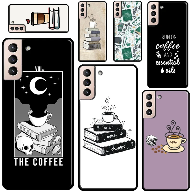 Funda de teléfono con libros y café para Samsung Galaxy S21 S22 Ultra Note 20 S20 FE S8 S9 S10 Note 10 Plus Coque