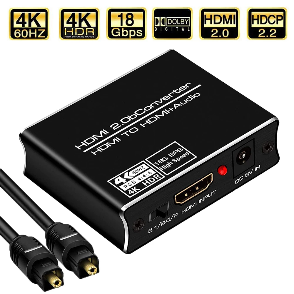 Navceker Extractor de Audio HDMI HDMI a SPDIF óptico Toslink 3,5 Aux + 4K convertidor HDMI para TV box a TV amplificador de barra de sonido
