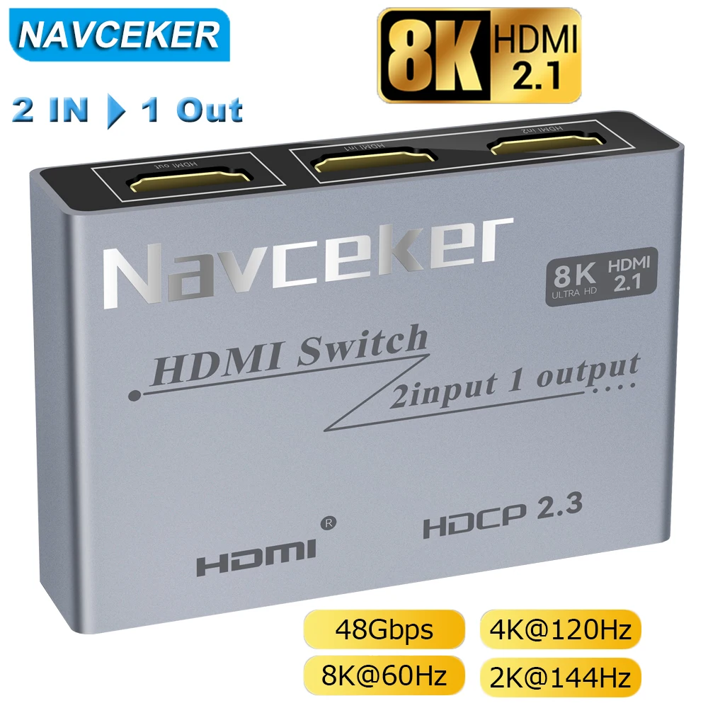 Conmutador HDMI 2024, compatible con 2 en 1, salida Ultra 48Gbps, 8K @ 60Hz, 4K @ 2,1Hz, con botón de interruptor para proyector HDTV, 120 - imagen 2