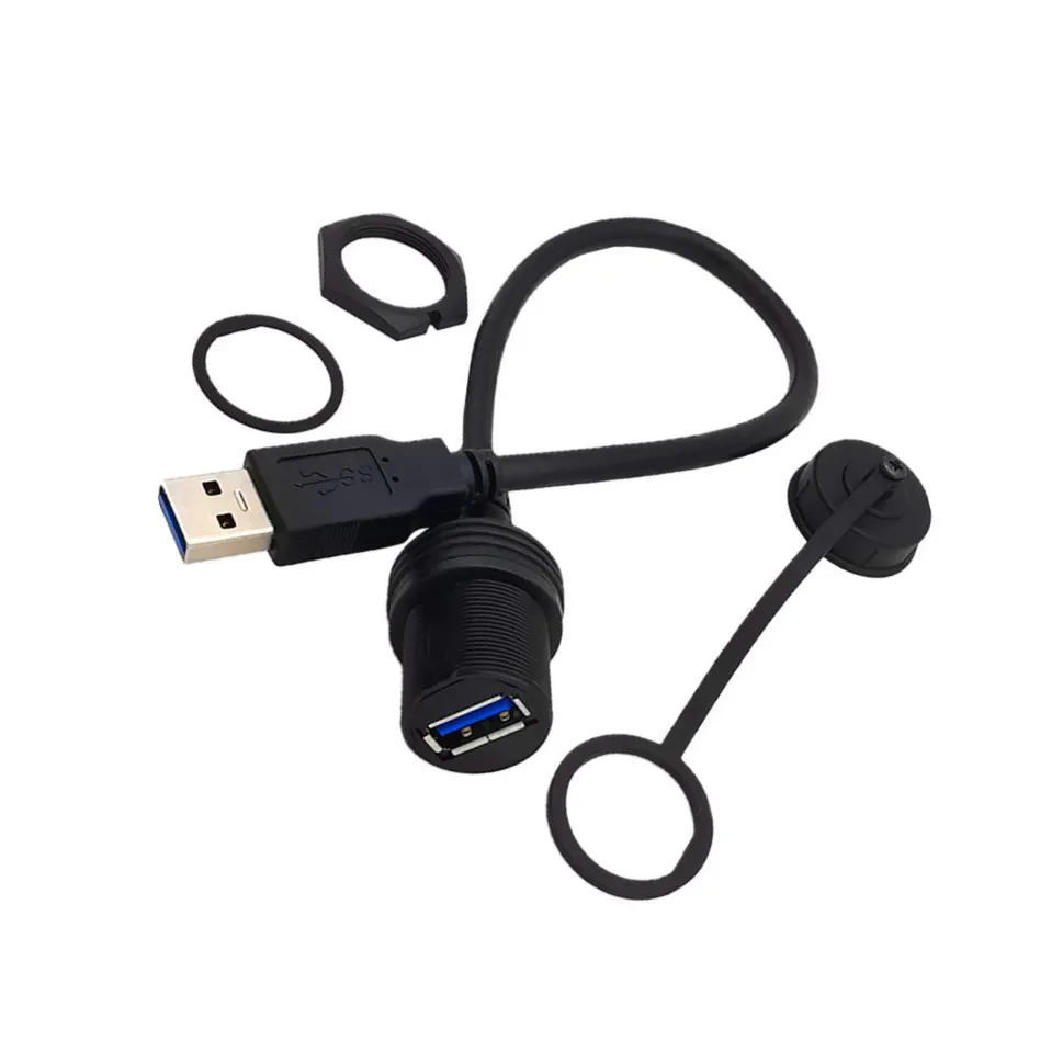 Panel de tablero de extensión auxiliar USB 3,0, Cable de montaje empotrado impermeable para coche, barco y motocicleta, 30cm - imagen 3