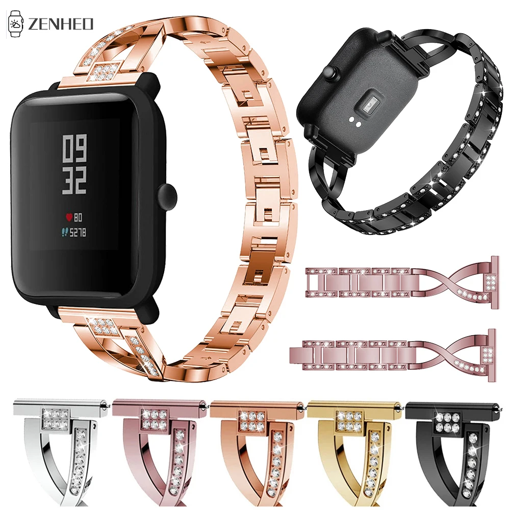 Correa de diamantes de imitación para Huami Amazfit Bip Lite GTS GTR 4/3/2, correa para reloj inteligente Samsung Galaxy Watch de 42mm y 46mm