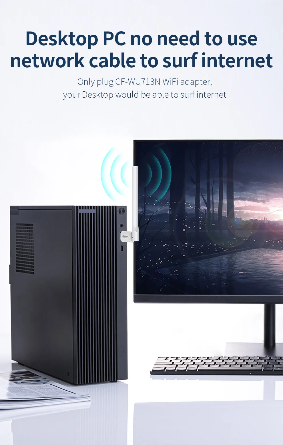 Comfast300Mbps 3dbi antena Flexible adaptador wifi USB tarjeta de red inalámbrica 802.11b/n antena Wifi transmisor PC Receptor WI-FI - imagen 5