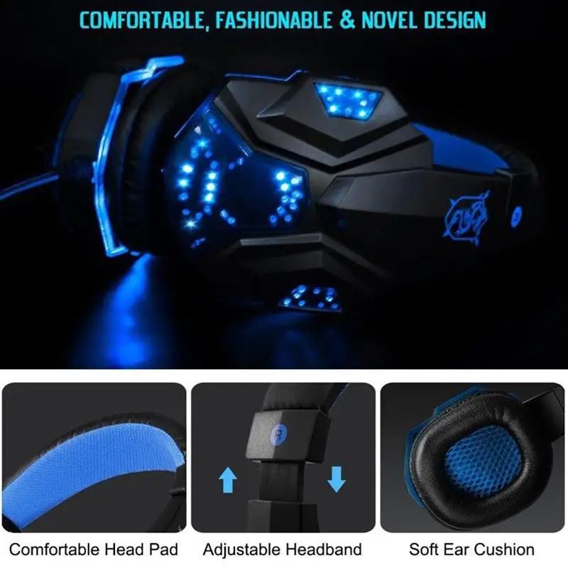 Auriculares con cable para videojuegos, audífonos estéreo con micrófono y luz LED, para PC, PS4, ordenador, 2,2mm, 3,5 M - imagen 5