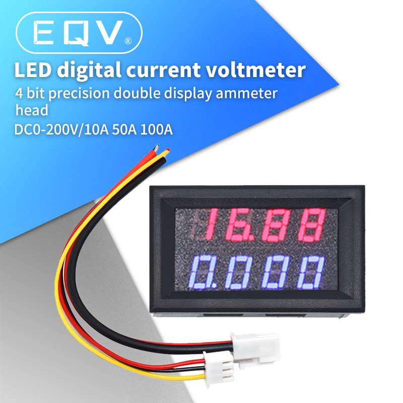 Voltímetro Digital de CC de 0,28 pulgadas, amperímetro de 4 bits, 5 cables, CC de 200V, 10A, medidor de corriente de voltaje, fuente de alimentación, pantalla Dual roja y azul - imagen 2