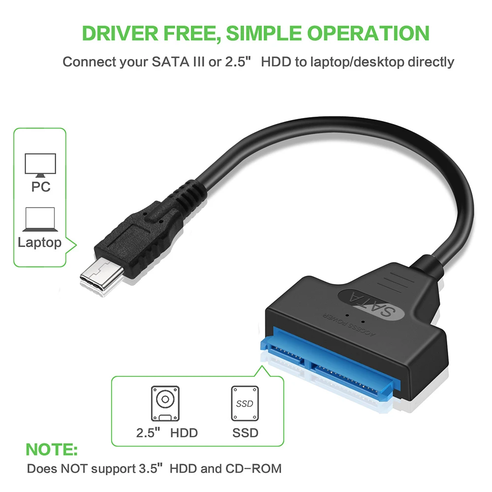 OULLX-Cable adaptador USB tipo C 3,1 Gen1 a SATA III HDD SSD, línea fácil para unidad SATA de 2,5 pulgadas, compatible con USAP - imagen 4