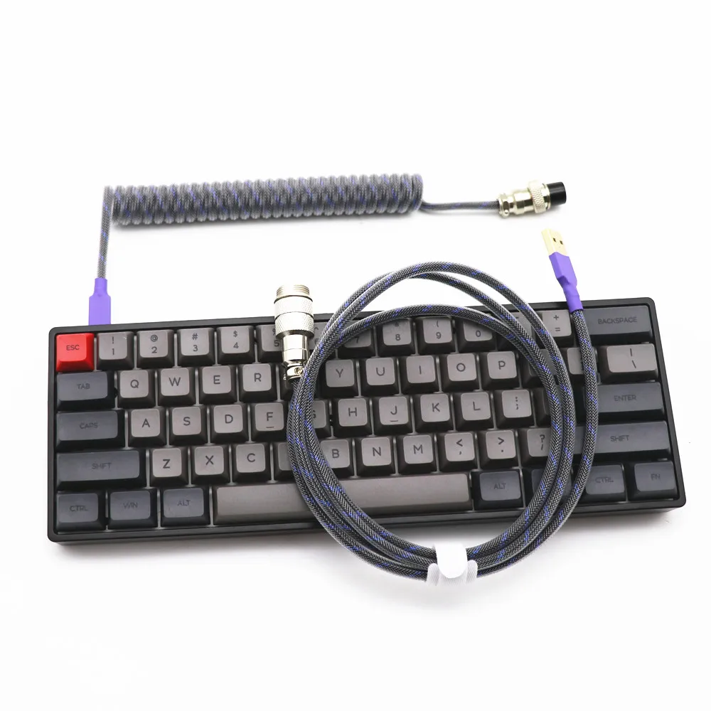 Paracord PET espiral más gruesa OD 23MM bobina teclado USB tipo C Cable en espiral elástico en forma de L Mini Micro colorido GX16 Cable Data2.0 - imagen 3