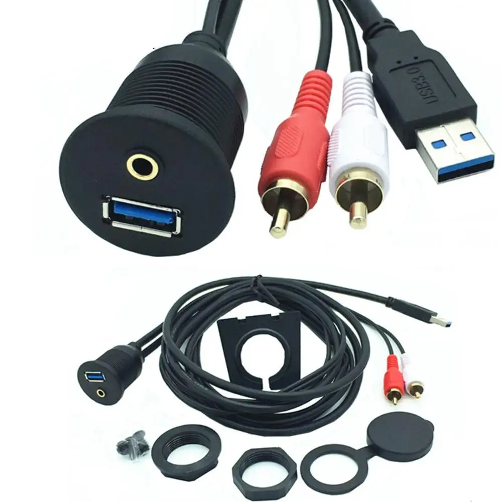 Panel de montaje empotrado para salpicadero de coche, Cable macho a hembra, USB 2,0, USB 3,0, 3,5mm, AUX, RCA - imagen 3
