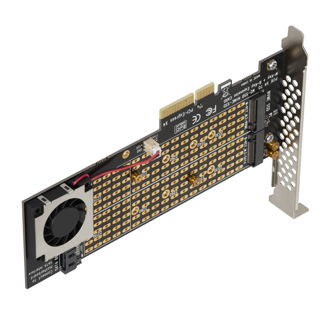 Adaptador M.2 para NVMe SSD para NGFF, Cable SATA a PCIE3.0 X4 4X, llave M, B, tarjeta de puerto Dual, PCI-E3.0 con enfriador de ventilador - imagen 4