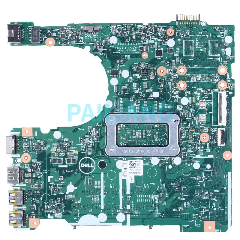 Una placa de computadora verde con un logotipo de Dell