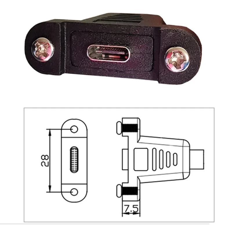 Cable de datos de extensión Usb 0,3 tipo C macho a hembra, cable de extensión de ángulo recto de 90 grados con agujero de tornillo de panel, 3,1 Mbps, 480m - imagen 2