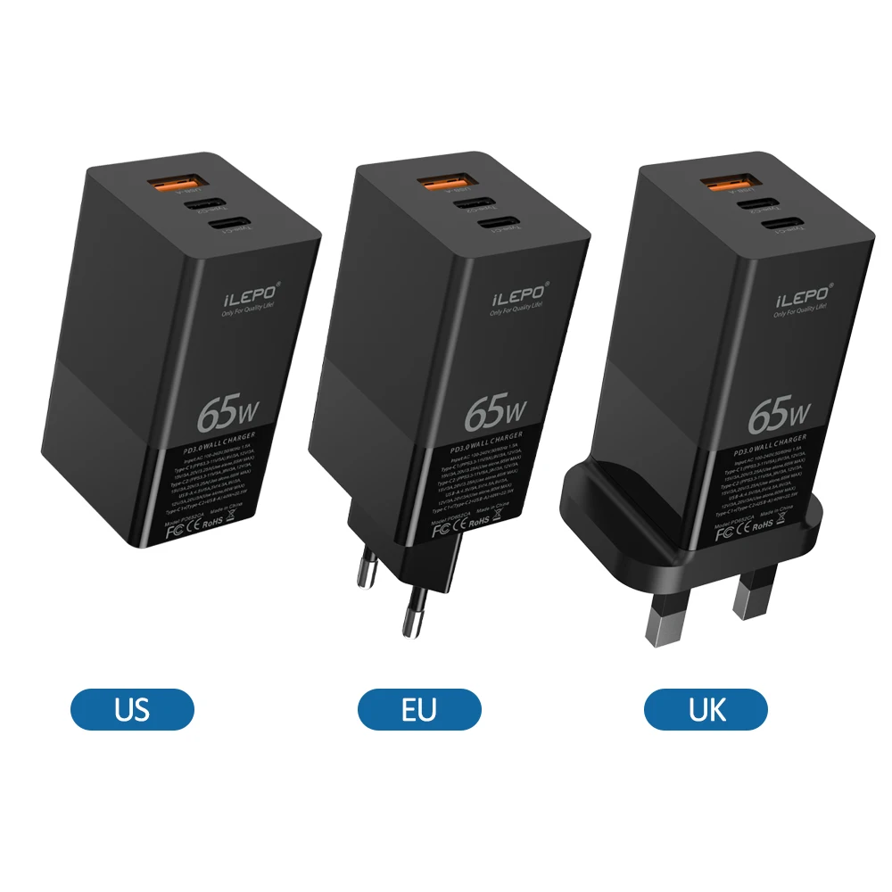 ILEPO-cargador USB GaN de 65W, adaptador de carga rápida PD3.0, QC4.0, tipo C, PD, para iPhone 14, 13, Xiaomi, Huawei, portátil - imagen 2