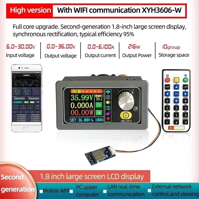 XYH3606 DC Boost Buck convertidor CC CV 0-36V 6A módulo de potencia ajustable regulado fuente de alimentación de laboratorio APLICACIÓN DE WIFF variable