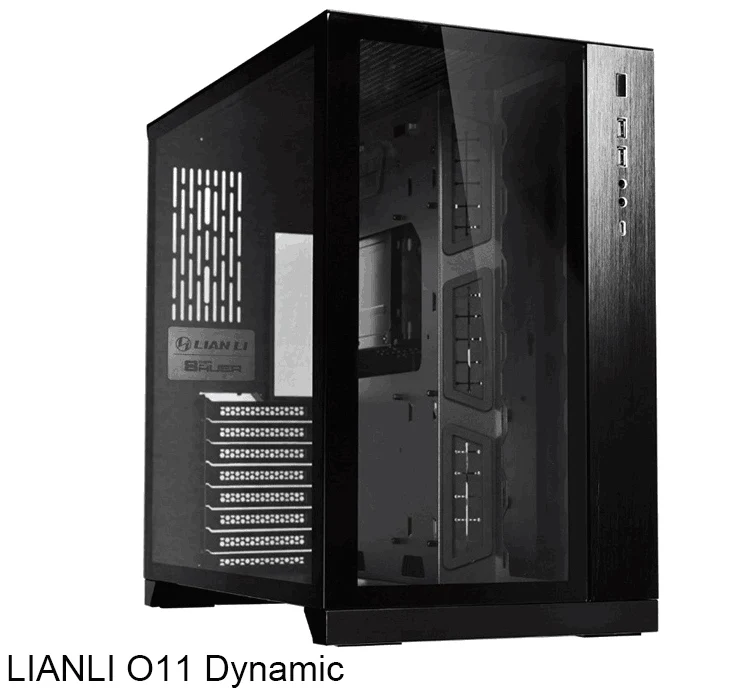 Una caja de computadora negra con una ventana transparente