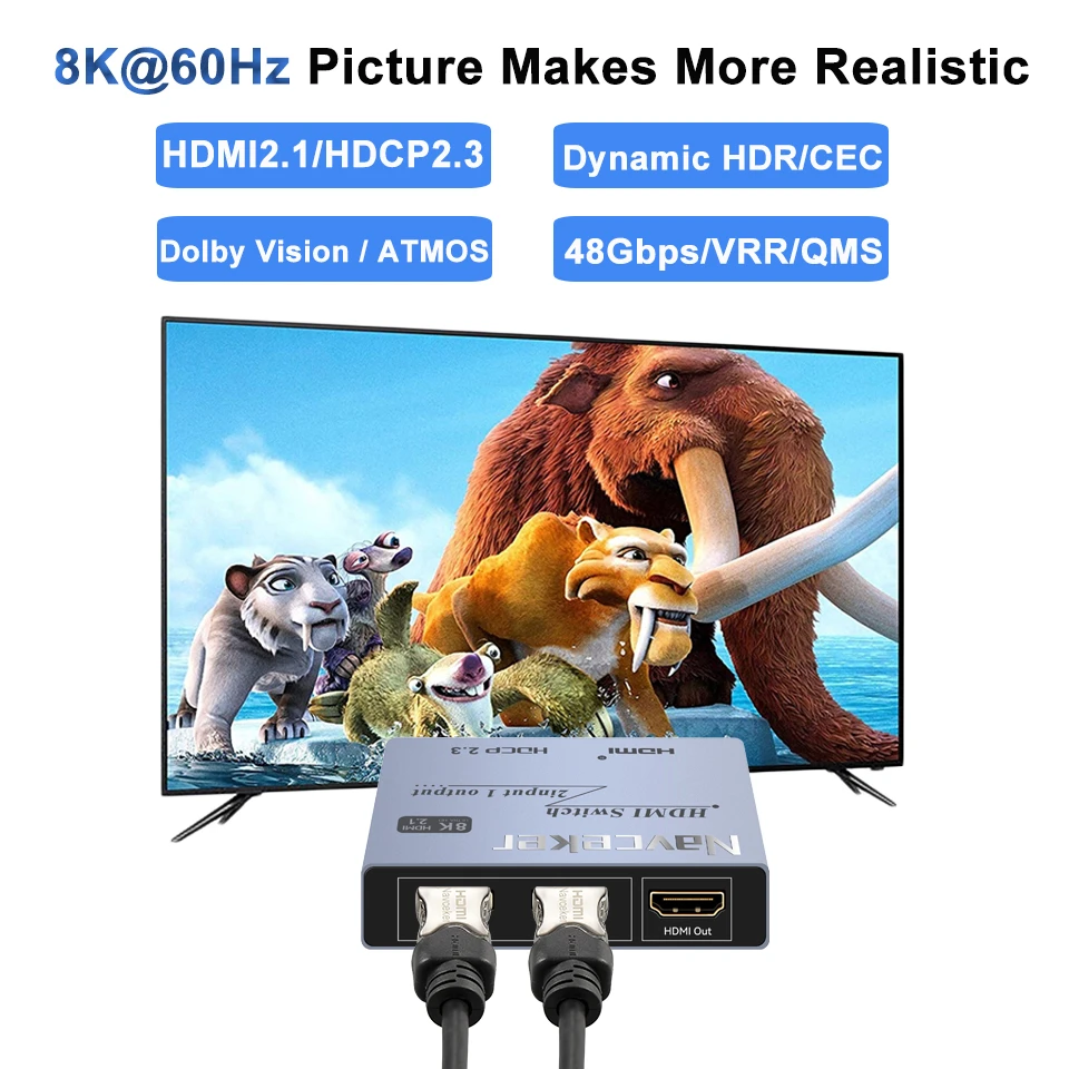 Conmutador HDMI 2024, compatible con 2 en 1, salida Ultra 48Gbps, 8K @ 60Hz, 4K @ 2,1Hz, con botón de interruptor para proyector HDTV, 120 - imagen 5