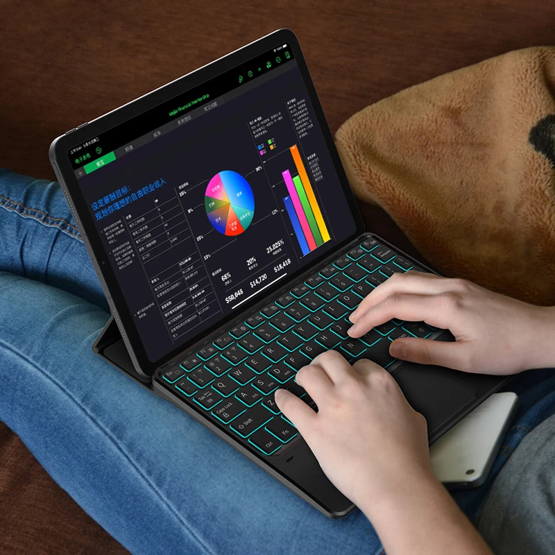 HUWEI Folding Bluetooth Keyboard Touchpad Backlight keyboard with Stand For IOS Android Windows ipad Tablet Phone Xiaomi Huawei - imagen 3