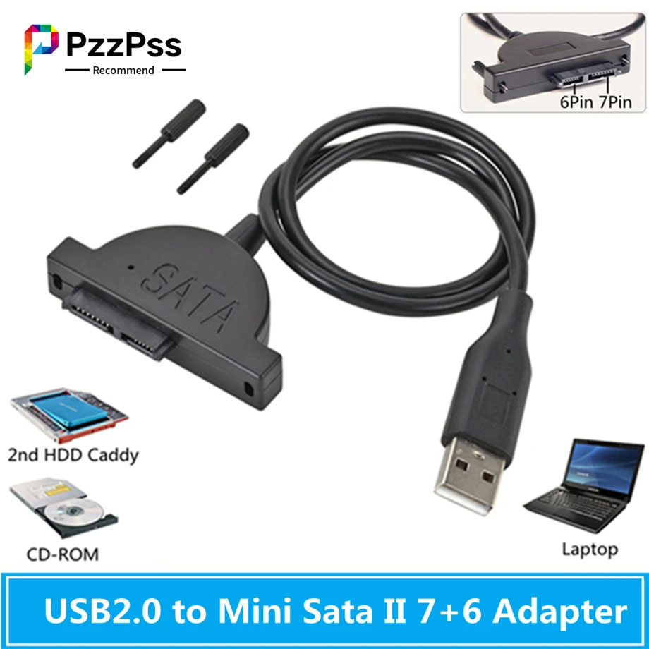 PzzPss USB 2.0 Mini Sata II 7 6 Adaptador 13 Pines Ordenador Portátil CD DVD ROM Unidad Delgada Convertidor Cable Tornillos Estilo Constante 1 Uds - Vista principal del producto