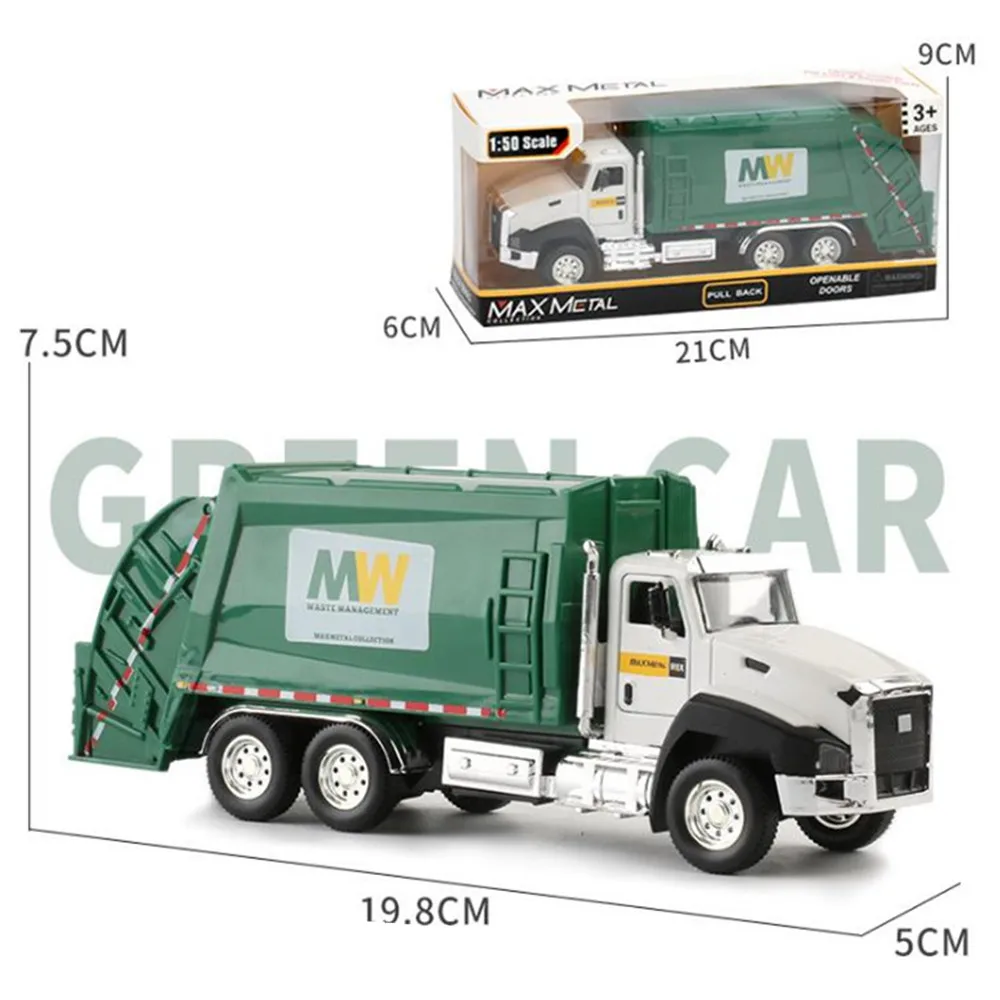 Camión de basura de saneamiento de ingeniería de aleación y plástico, modelo de coche fundido a presión, vehículo de juguete para niños, REGALO/decoración, 1:50 - imagen 2