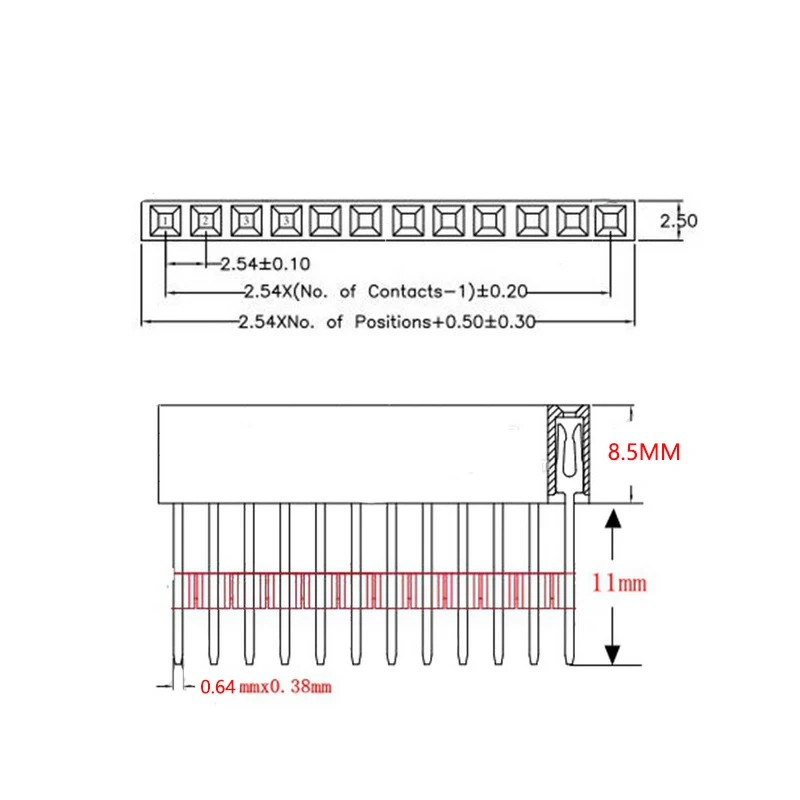 10-100 Uds 1X2/3/4/6/8/10/15 Pin 2,54 MM cabezal femenino de patas largas apilables para Arduino Shield Stlxy - imagen 5