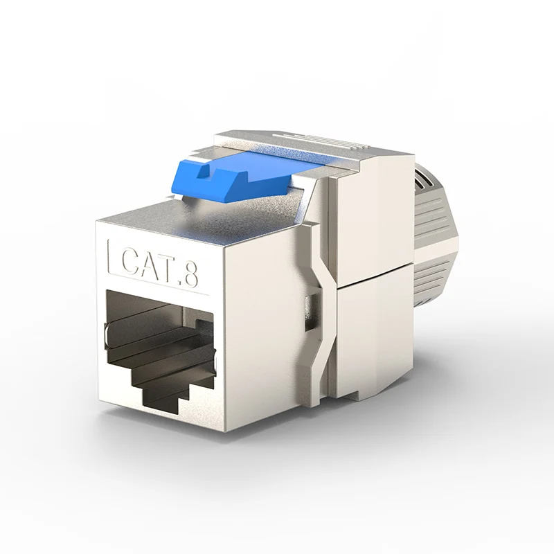 Un primer plano de un conector Cat 8