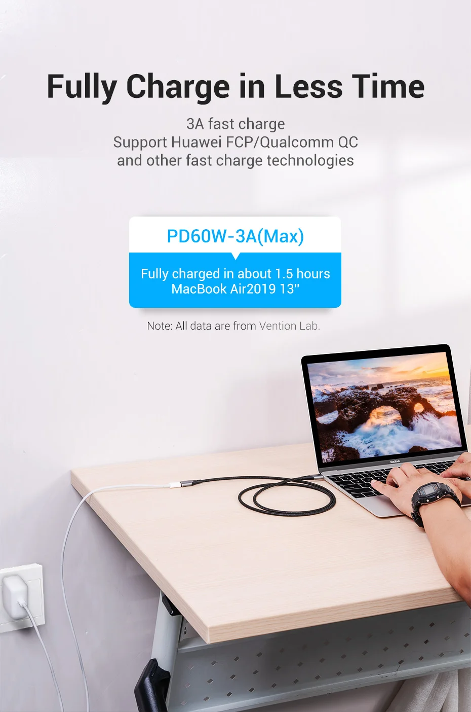 Cable USB-C con carga rápida - soporte de hasta 100W Power Delivery