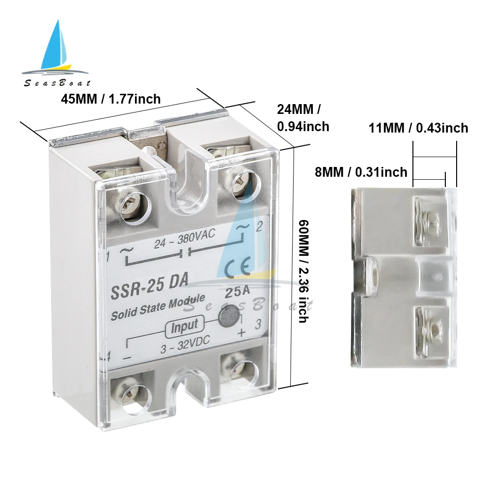 SSR -10DA/25DA/40DA/50DA/60DA/75DA/100DA DC Control AC SSR carcasa blanca, relé de estado sólido monofásico sin cubierta de plástico - imagen 5