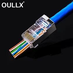 Conector RJ45 Cat6 FTP OULLX - Dorado y blindado pass-through